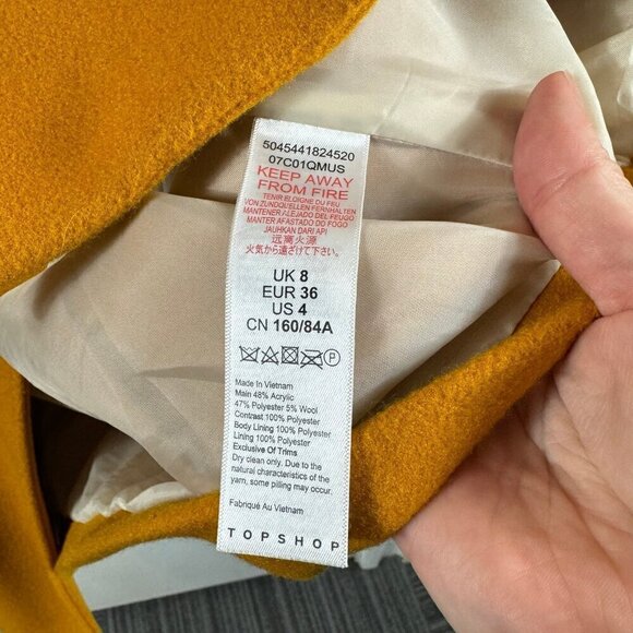 Topshop Carly Mustard Yellow Oversized Wool Blend Peacoat Jacket | Size 4 | Fall - Picture 10 of 10
